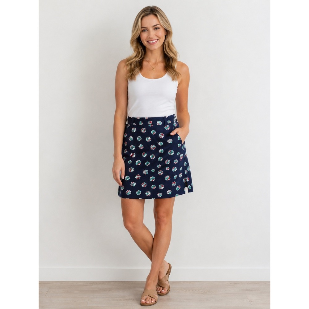 IZOD Golf Navy Blue Seashell Print Mini Skort with pockets Size 4 Coastal